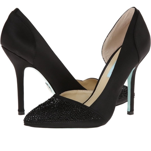 Blue by Betsey Johnson Shoes - Blue by Betsy Johnson SB-Band Pumps Black Satin Embellished Size 9.5.